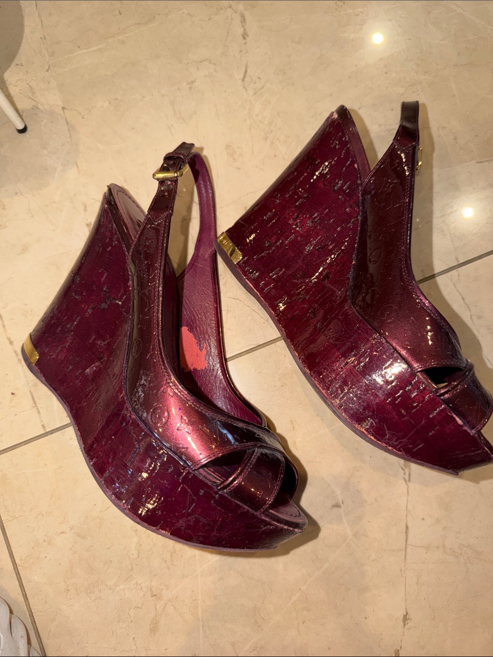 Louis Vuitton Metallic Plum Open-Toe Slingback Heels size 38.5 - Picture 2 of 5